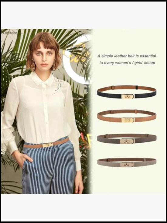 Skinny Leather Belt Adjustable Waistband Alloy Turn Lock Buckle main image 6